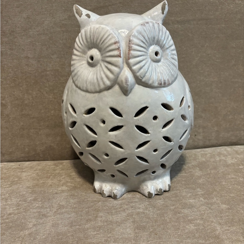 Pottery Barn Cream Ceramic Owl Decor